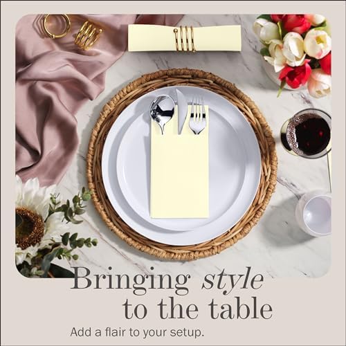 100-Pack Disposable Napkins With Pocket For Flatware, Cream Napkins Paper For Wedding, Dinner Or Party, Built-In Pocket For Silverware, Prefolded