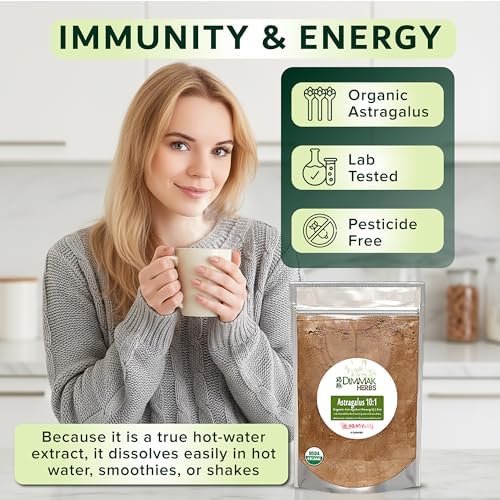 Dimmak Herbs Organic Astragalus Root Extract 10:1 Powder (Ultra Potent Immune Tonic)- TCM Doctor Sourced Huang Qi for Vitality, Telomere Support & Jing- No Cooking Needed, Instant Tea (4oz)