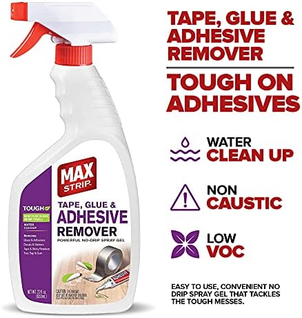 Max Strip Tape, Glue & Adhesive Remover 22oz | Fast-Acting | Removes All Kinds of Glues, Stickers & Sticky Residue | For Wood, Metal & Multiple Surfaces | No Harsh Odor Leaves Surface Clean
