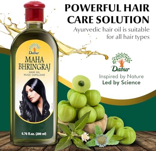 Dabur Maha Bhringraj Herbal Ayurvedic Hair Oil – Infused with Bhringraj Oil for Scalp Nourishment, Soft and Manageable Strands – Oils for Hair and Scalp Massage – 200ML (6.76 fl oz)