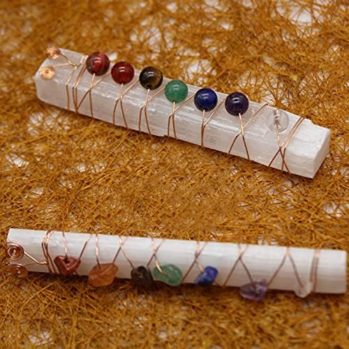 Acxico 2 pcs Round Beads and Gravel Models Natural Selenite Stone Healing Crystal Quartz Stick Chakra Energy Cleansing Wand