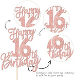 1 PCS Happy 16th Birthday Cake Topper Glitter Cheers to 16 Years Birthday Cake Pick Sixteen Sweet 16 Cake Decoration for Happy 16th Birthday Anniversary Theme Party Decorations Supplies Rose Gold