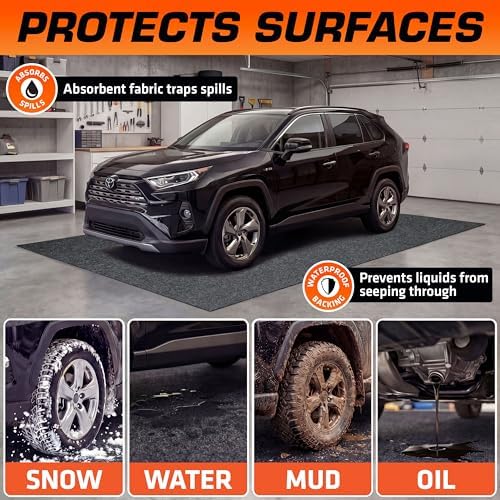Armor All Garage Floor Mat (17' x 7'4"), Waterproof Garage Flooring, Absorbent, Premium Oil Spill Resistant Garage Pad, Durable, Protects Surfaces (Includes Double Sided Tape) (USA Made)