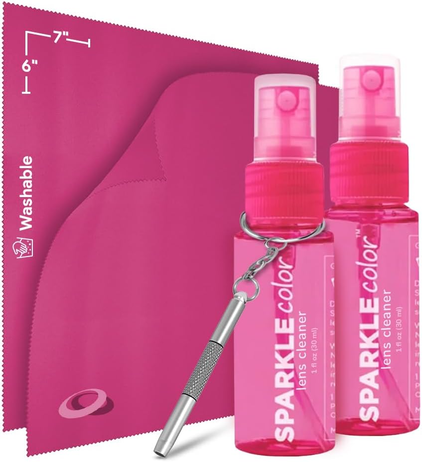 Sparkle Anti-Reflective Safe Lens Cleaner & Repair Kit – (2) 1oz Glasses Cleaner Spray, (2) Microfiber Cloth & Keychain Screwdriver for Eyeglasses, Sunglasses, Lenses & Screens (5 Piece Set)