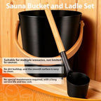 Sauna Bucket and Ladle Set, Handmade from Canadian Red Cedar Wood - Core Set (Bucket & Ladle, Body Brush, Thermometer & Hygrometer, Sand Timer, Aromatherapy Bowl Oil Cup, Pumice Stone) (Aluminum)
