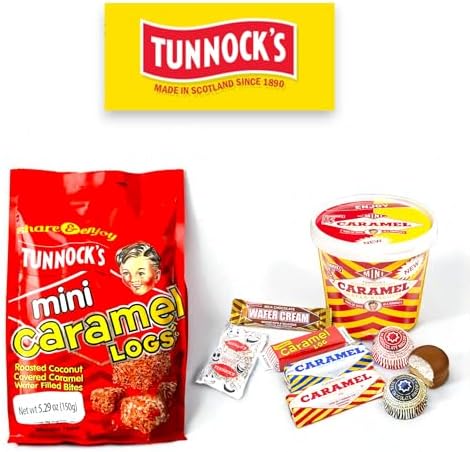 Tunnocks Mini Caramel wafer biscuits logs 5oz, covered with Roasted Coconut Wafer Bites, 150g