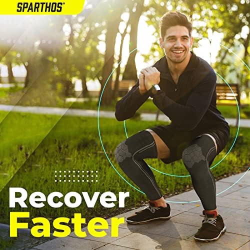 Sparthos Full Leg Compression Sleeves - Brace for Calf, Knee and Thigh, Recovery, Support Pain Relief for Sports Shin Splint Arthritis Patella MCL Acl Tendon - Anti Slip - Mens and Womens (Black-L)