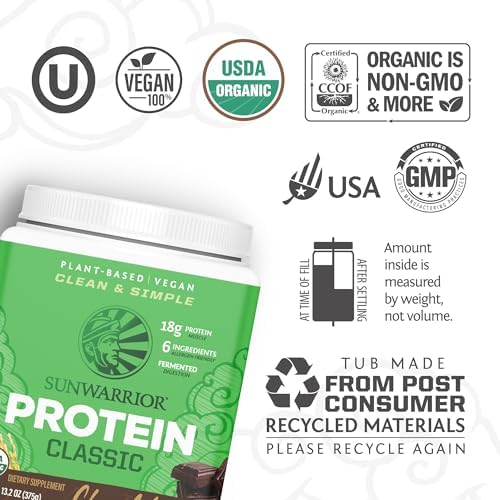 Brown Rice Protein Powder with Bcaa & Amino Acids Raw Rice Protein Shake Gluten Free Low Carb Dairy Free | Plant Based Classic Sprouted Brown Rice Protein Powder Chocolate 375g by Sunwarrior