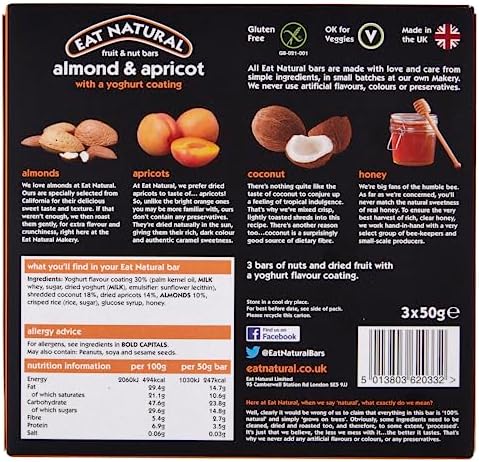 Eat Natural Fruit and Nut Bar with Almond Apricot and Yoghurt Coating, 150 g
