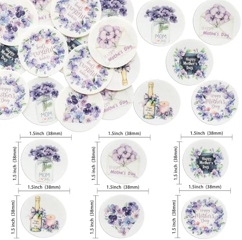 Gyufise 54Pcs Edible Happy Mother's Day Cupcake Toppers Wafer Paper Flower Mom I Love You Cake Dessert Pick Decorations for Women Birthday Party Supplies Purple