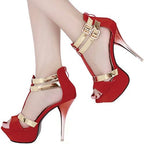 GATUXUS Open Toe Women Platform High Heel Shoes Strappy Pump for Party Prom