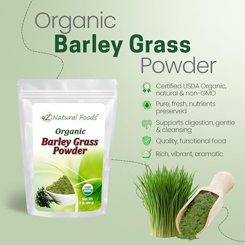 Z Natural Foods Organic Barley Grass Powder - USDA Organic Whole Food Green Blend for Energy Boost, Detox & pH Balance with Amino Acids, Minerals - Antioxidant Mix for Juice, Water, Smoothies, 1 lb