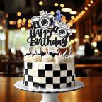 Photographer Cake Topper Outdoor Photography Happy Birthday Cake Decorations for Men Women Boys Girls Camera Tripod Party Decoration (Black Glitter)