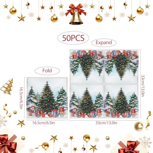 50Pcs Christmas Paper Napkins Disposable Xmas Tree Napkin 2 Ply Christmas Luncheon Dinner Napkin for Winter Xmas Holiday Party Supply