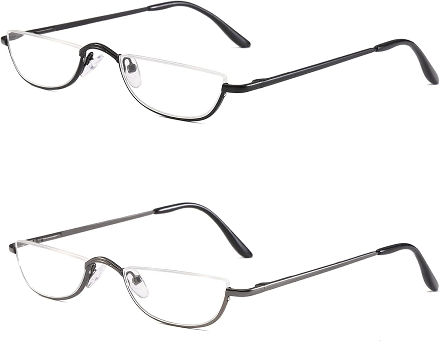 KoKoBin Half Reading Glasses - 2 Pairs Half Rim Metal Frame Glasses Spring Hinge Readers for Men and Women, Black+Gunmetal 2.50