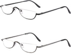 Half Reading Glasses - 2 Pairs Half Rim Metal Frame Glasses Spring Hinge Readers for Men and Women, Black+Gunmetal 2.00