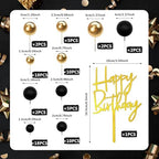 75 PCS Black and Gold Cake Decorations Balls Happy Birthday Insert Cards for DIY Cake Decoration Baby Shower Wedding Birthday Party