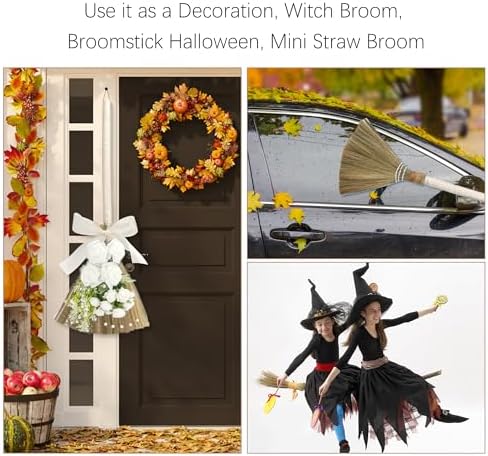 Wedding Broom for Jumping Ceremony，Handmade Natural Whisk Broom with Wooden Handle, for Halloween DIY Decoration, Vietnamese Straw Soft Broom (12.6”Width 28.74” Length)