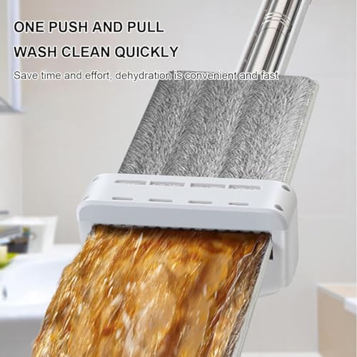 VINGAA Mop,Flat Mop,Flat Mop with Self Wringer,Hands-Free Washing Mop,Microfiber Mop,Mops for Floor Cleaning,Flat Squeeze Mop with 6 Reusable Mop Pads,for Hardwood,Laminate,Tile Floor Cleaning, White
