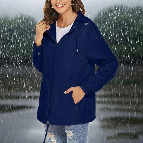 GOHRSHA Packable Rain Jacket Women Waterproof with Hood Lightweight Breathable Windbreaker Active Windproof Raincoat