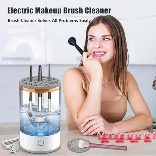 Electric Makeup Brush Cleaner Efficient Deep Cleaning and Drying of Mmake-Up Brushes Portable Automatic USB Cosmetic Brushes Cleaner Tool for All Size Beauty Makeup Brush Set(White)