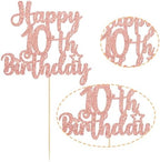 Gyufise 1Pc Happy 10th Birthday Cake Topper Glitter 10 & Fabulous Cheers to 10 Years Old Birthday Cake Pick for Celebrating 10th Birthday Anniversary Party Cake Decorations Supplies Rose Gold