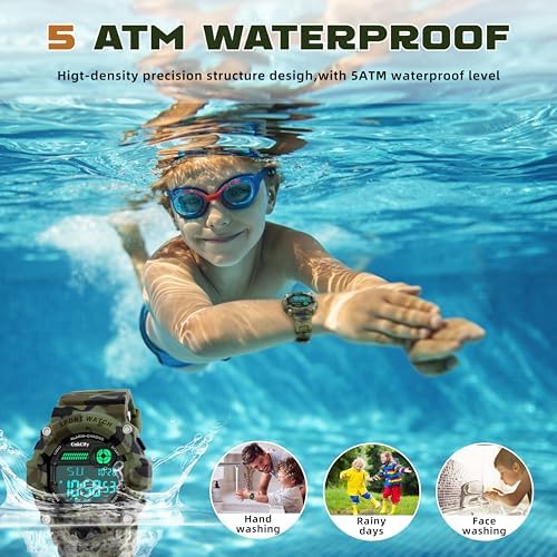 CakCity Boys Camouflage LED Sport Watch,Waterproof Digital Electronic Casual Military Wrist Kids Sports Watch with Silicone Band Luminous Alarm Stopwatch Watches