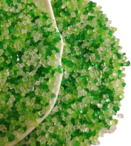 Green and White Sugar Sprinkles, Edible Crystal Rock Sugar for Baking, Cupcakes Topper, Cookies Cake Decorating, Ice Cream Topping, Birthday Party St. Patrick's Day Christmas Supplies