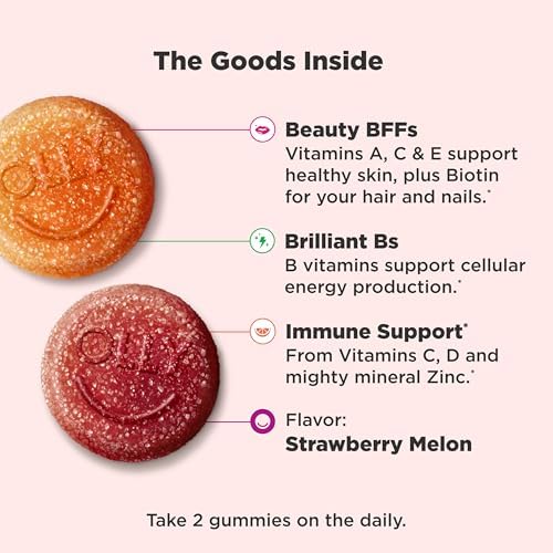 Olly Teen Girl Multi Gummy, Healthy Skin and Immune Support, 15 Essential Vitamins, Biotin, Zinc, Calcium, Chewable Multivitamin, Berry Melon, 35 Day Supply, 70 Count
