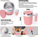 Self Stirring Mug,Rechargeable Auto Magnetic Coffee Mug with 2Pc Stir Bar,Waterproof Automatic Mixing Cup for Milk/Cocoa at Office/Kitchen/Travel 14oz Best Gift - Pink