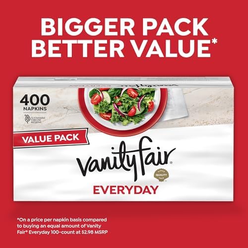 Vanity Fair Everyday Paper Napkins, 400 Count, Disposable Napkins Made Soft And Smooth For Everyday Meals