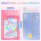 ANZNKU 100 Pack Holographic Mylar Bags, Smell Proof Sealable Packaging Bags with Clear Window for Small Business, Resealable Zip Bag for Candy Treat Jewelry Goodie Sample & Gifts (Pink, 2.4 x 3.9 in)