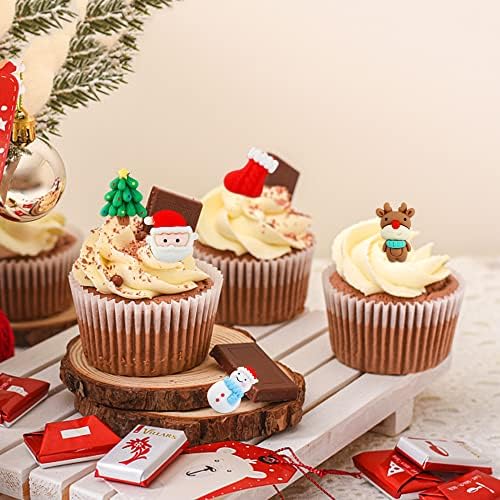 Ercadio 25 Pack Resin Christmas Cupcake Toppers 2D Santa Claus Snowman Christmas Tree Cake Picks for Christmas Baby Birthday Decors Xmas Holiday Eve Party Cupcake Decorations