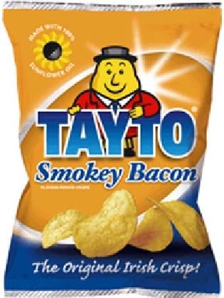 Tayto Smokey Bacon Flavour Crisps from Ireland - 25 x 25g packs