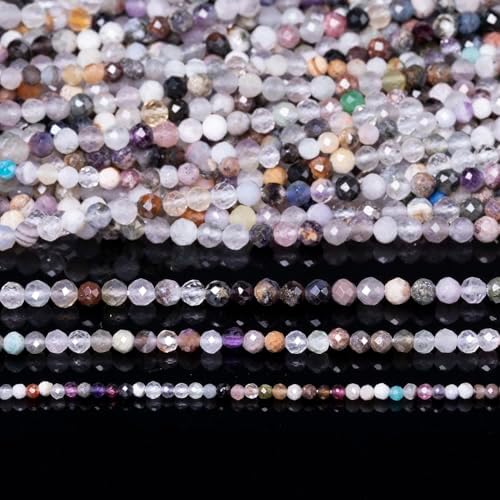 3mm 120pcs Natural Mixed Stone Beads, Songxi Small Faceted Round Loose Gemstone for Jewelry Making, DIY Art and Craft, Bracelet Necklace (1 Strand)