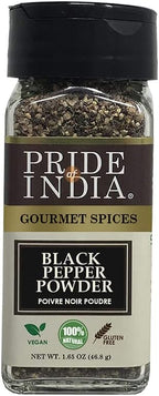 Pride of India – Black Pepper Ground – Ideal for Gourmet Dishes/Soups/Stews/Rubs – Fresh & Preservatives Free – Warming Spice – Easy to Use – 1.65 oz. Small Dual Sifter Jar