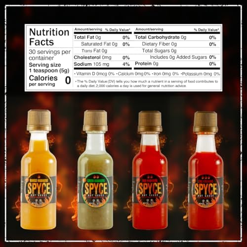 SPYCE Habanero Hot Sauce Gift Set Variety Pack, Vegan, Gluten Free, Low Sodium, Non GMO, No MSG, No Sugar, No Filler (4-2 Ounce Bottles)