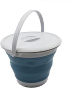 SAMMART 8.5L (2.2 Gallon) Collapsible Plastic Bucket with Lid - Foldable Round Tub with Lid - Portable Fishing Water Pail - Space Saving Outdoor Waterpot. Size 31cm Dia (Grey/Steel Blue, 1)