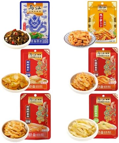 HELENOU666 Pickled Vegetables Preserved Kelp Dried Seaweed Spicy Radish Zhacai 6-Flavor Assortment 6味组合榨菜海带丝麻辣萝卜干