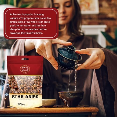 Star Anise 14 Oz Bulk Bag | Premium Quality Whole Pods | Chinese Star Anise Pods - Perfect for Flavorful Dishes | Great for Baking & Tea by Spicy World