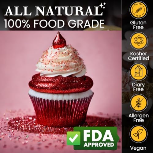 Dazzle Dust Edible Glitter Sprinkles for Cake Decorating, Drinks, Cookie, Icing, Dessert Decorations, Sparkly Luster, Food-Grade, Vegan, Gluten Free, Kosher, Bulk 10g, Red