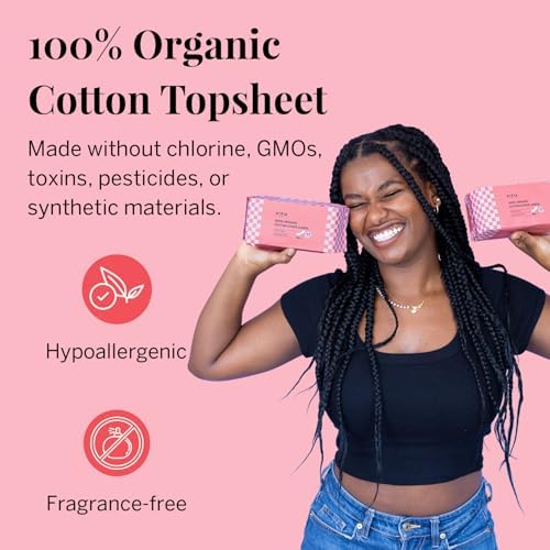 Pixie Organic Cotton Panty Liners for Women - Long Wrapped Pantiliners - Light Absorbency & Ultra-Thin - Leak-Proof, Hypoallergenic & Unscented for Feminine Care - Compostable - 44 Count