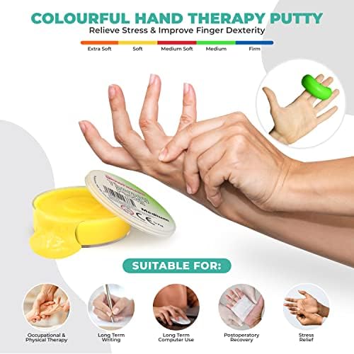 Therapy Putty Set of 5 – Extra Soft to Firm Resistance Putty for Hand Exercise, Stress Relief & Occupational Therapy – Strengthen Grip, Improve Mobility – Non-Toxic, No Odor, Durable Therapy Putty Kit