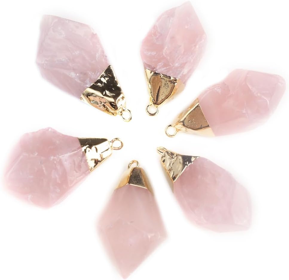 LE SKY 8 Pcs Natural Crystal Stone Pendants Irregular Shape Raw Rose Quartz Pendant for Jewelry Making Necklace