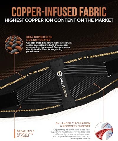 TheraCopper Copper Back Brace for Men & Women — Lumbar Support Belt for Lower Back Pain, Sciatica & Herniated Disc — Infused Copper Back Support with Adjustable Compression (Large)