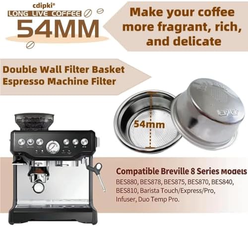 BES860XL Double Cup Dual Wall coffee Filter Basket compatible with Breville BES870/875/880/878/890/500/BES860XL Coffee Machine Pressurized Filter Basket basket Fits various Breville models