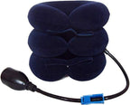 Upgraded Version Premium Flannel Inflatable Cervical Neck Traction Air Inflatable Pillow Neck Head Stretcher Pain Relief Collar (for Adults, Dark Blue)
