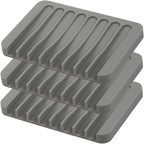 3PCS Self Draining Soap Holder, Premium Silicone Soap Dish, Soap Saver for Shower, Bathroom, Kitchen, Bath Tub, Sponges,Keep Soap Bars Dry Clean,Easy Clean,Extend Soap Life (Grey)