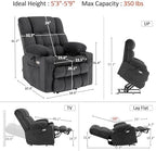 MCombo Dual Motor Power Lift Recliner Chair with Massage and Heat for Elderly People, Infinite Position, USB Ports, Cup Holders, Fabric 7890 (Medium, Dark Gray)