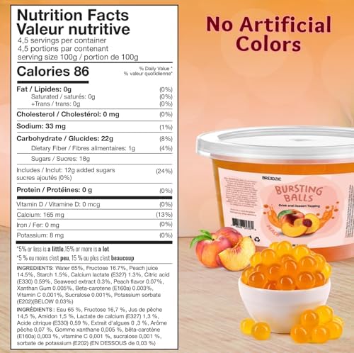 BREXONIC Boba Pearls, Peach Popping Bursting Boba, Tapioca Pearls For Bubble Tea and No Artificial Colors (Peach, 1 LB 1 Pack)